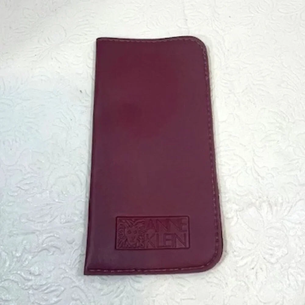 VTG Anne Klein Burgundy Red Soft Leather Eyeglasses Case 3.5